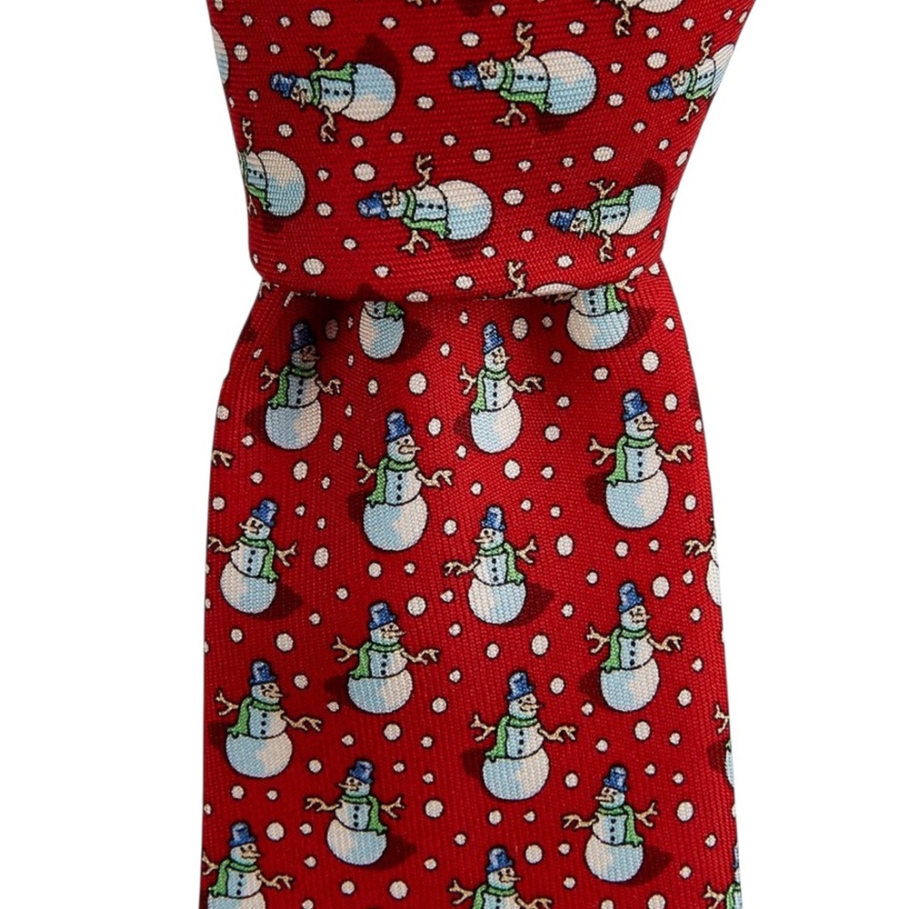 Vineyard Vines Red Silk Christmas Tie Holiday Snowmen Red Snow Winter Wonderland